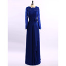 Modest Elegant Floor Length Chiffon Mother Dress with Long Lace Sleeves