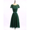 Custom Designer A-Line Tea Length Lace Mother Dress with Short Sleeves