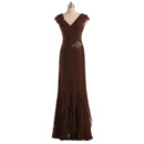 Vintage Sheath V-Neck Long Chiffon Formal Mother of the Bride Dress