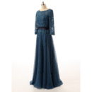 Top Elegant Long Chiffon Mother of the Bride Dress with 3/4 Long Lace Sleeves