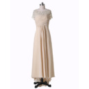 Inexpensive Custom High-Low Chiffon Beaded Mother of the Bride Dress with Short Sleeves