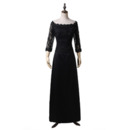Elegant Off-the-shoulder Black Chiffon Formal Mother Wedding Dress with 3/4 Long Sleeves