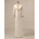 Inexpensive Elegant Empire V-Neck Long Chiffon Mother Dress with Long Sleeves