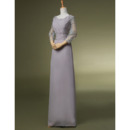 Modest Sheath Long Formal Mother of the Bride Dress with 3/4 Long Sleeves