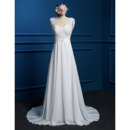 Classic Elegant A-Line Round Empire Sweep Train Chiffon Wedding Dress