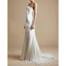 Simple Modern Sheath Strapless Sweep Train Chiffon Wedding Dress