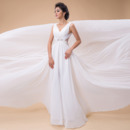 Inexpensive Romantic A-Line V-Neck Chapel Train Chiffon Beach Wedding Dress