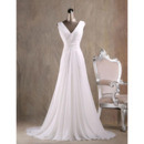 Timeless Modest A-Line V-Neck Court Train Chiffon Fringe Wedding Dress