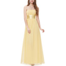 Simple Elegant Strapless Long Chiffon Pleated Bridesmaid Dress with Sashes