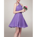 Women's Sexy A-Line Halter Sleeveless Mini/ Short Chiffon Bridesmaid Dress