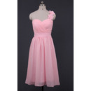 Modest One Shoulder Sweetheart Short Pink Chiffon Bridesmaid Dress