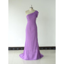 Custom Cheap Sheath One Shoulder Floor Length Chiffon Bridesmaid Dress