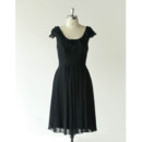 Affordable Cap Sleeves Knee Length Chiffon Black Bridesmaid Dress