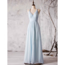 Modest Spaghetti Straps V-Neck Long Chiffon Bridesmaid Wedding Dress