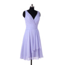 Simple Vintage V-Neck Knee Length Chiffon Bridesmaid/ Wedding Party Dress