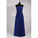 Custom Simple Strapless Floor Length Blue Chiffon Bridesmaid Dress with Belts