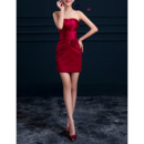 Discount Modern Column Strapless Sleeveless Red Short Satin Cocktail Dress