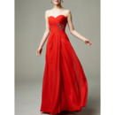 Simple Classy Sweetheart Floor Length Red Chiffon Prom Evening Dress