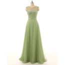 Affordable Modest Sleeveless Long Chiffon Evening Dress with Sequins for Women