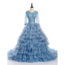 Beautiful Ball Gown Layered Skirt Beaded Quinceanera Dress with Long Sleeves