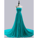 Beautiful Simple Strapless Chapel Train Chiffon Prom Evening Dress