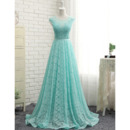 Beautiful A-Line Sweep Train Long Lace Formal Prom Evening Dress for Women