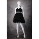 Girls Cute A-Line One Shoulder Short Organza Black Homecoming Dress
