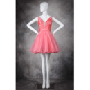 Cheap Pretty A-Line V-Neck Short/ Mini Taffeta Organza Homecoming Dress