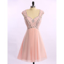 Girls Pretty Sleeveless Short Chiffon Rhinestone Homecoming Dress