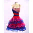 Girls Cute Ball Gown Spaghetti Straps Knee Length Colorful Homecoming Dress