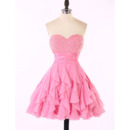 Affordable Classy Sweetheart Chiffon Ruffled Skirt Beaded Homecoming Dress