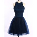 Girls Junior Sleeveless Short Satin Tulle Beading Homecoming Dress