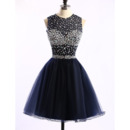 Custom Classic Ball Gown Sleeveless Short Satin Rhinestone Homecoming Dress