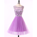 Pretty A-Line Sleeveless Short Tulle Rhinestone Homecoming Dress