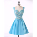 Affordable Pretty A-Line Sweetheart Short Satin Applique Homecoming Dress
