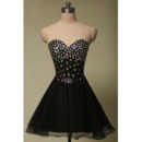 Junior A-Line Sweetheart Short Black Rhinestone Homecoming Dress