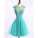 Affordable Classy A-Line Short Satin Organza Rhinestone Homecoming Dress