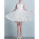 Custom Beautiful A-Line Mandarin Collar Short Organza Satin Wedding Dress