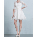 Fashionable Informal V-Neck Short/ Mini Wedding Dress with 3/4 Long Sleeves