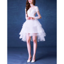 Sexy Informal A-Line V-Neck Short Tulle Wedding Dress with Long Sleeves