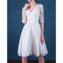 Women's Informal V-Neck Short Chiffon Wedding Dress with Half Sleeves