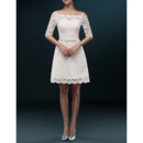 Women's Casual Off-the-shoulder Short Lace Wedding Dress with Half Sleeves