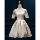 Discount Informal Off-the-shoulder Satin Short Wedding Dress with Half Sleeves