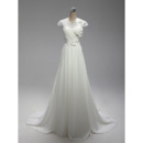 Women's Beautiful A-Line Long Chiffon Beach Wedding Dress with Short Sleeves