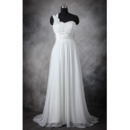 Elegant One Shoulder Sleeveless Sweep Train Chiffon Plus Size Wedding Dress