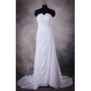 Affordable Custom Sheath Strapless Sweep Train Chiffon Plus Size Wedding Dress