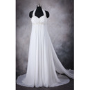 Stylish Empire Waist Halter Sleeveless Sweep Train Chiffon Plus Size Wedding Dress