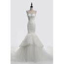 Affordable Luxury Trumpet Sweetheart Chapel Train Satin Wedding Dress