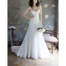 Discount Designer Romantic Sweetheart Sweep Train Wedding Dress with Straps