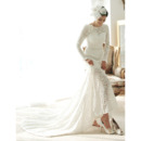 Vogue Court Train Lace Wedding Dress with Long Sleeves